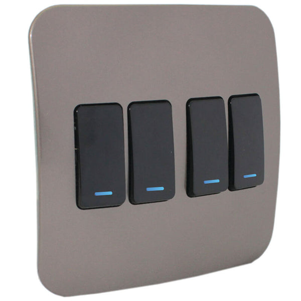 Major Tech Four Lever One-Way Switch  BK/BZ With LED Locator (100mmx100mm) VL111C4VBBZ