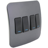 Major Tech Four Lever One-Way Switch BK/GM With LED Locator (100mmx100mm) VL111C4VBGM