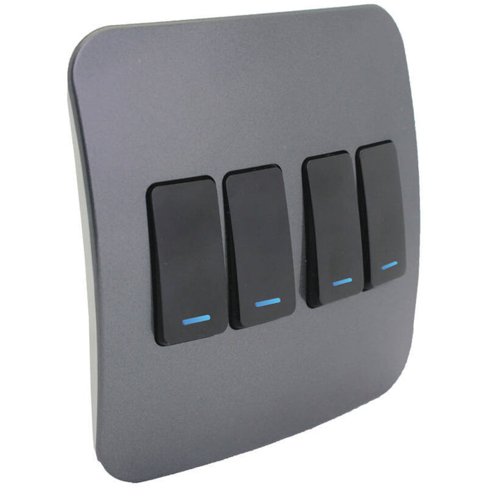 Major Tech Four Lever One-Way Switch BK/GM With LED Locator (100mmx100mm) VL111C4VBGM