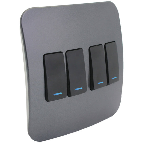 Major Tech Four Lever One-Way Switch BK/GM With LED Locator (100mmx100mm) VL111C4VBGM