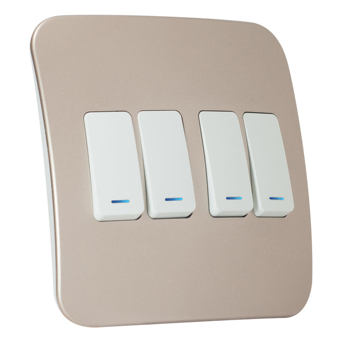 Major Tech Four Lever One-Way Switch WT/CN With LED Locator (100mmx100mm) VL111C4VWCN