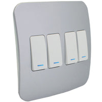 Major Tech Four Lever One-Way Switch WT/SV With LED Locator (100mmx100mm) VL111C4VWSV