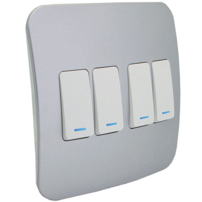 Major Tech Four Lever One-Way Switch WT/SV With LED Locator (100mmx100mm) VL111C4VWSV