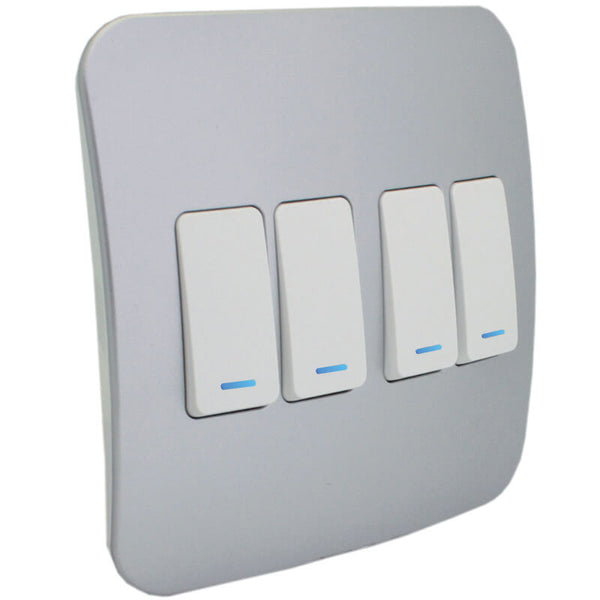 Major Tech Four Lever One-Way Switch WT/SV With LED Locator (100mmx100mm) VL111C4VWSV