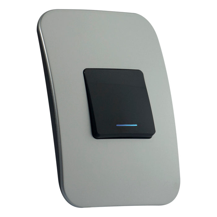 Major Tech One Lever One-Way Switch (2 Mod) BK/SV With LED Locator (100mmx50mm) Vertical VL112C1VBSV
