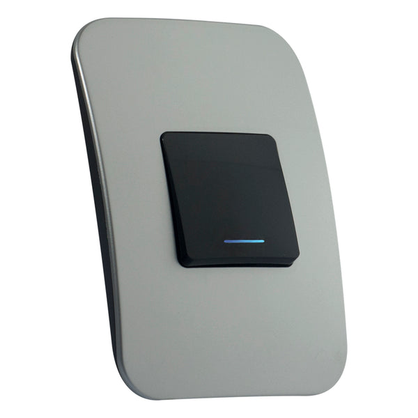 Major Tech One Lever One-Way Switch (2 Mod) BK/SV With LED Locator (100mmx50mm) Vertical VL112C1VBSV