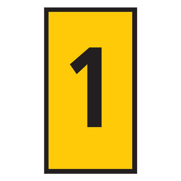 Yellow Marker '1' - Wire Identification Sleeve Label. Wire Marker 'One' for cable management. Wire Identification with Number One.