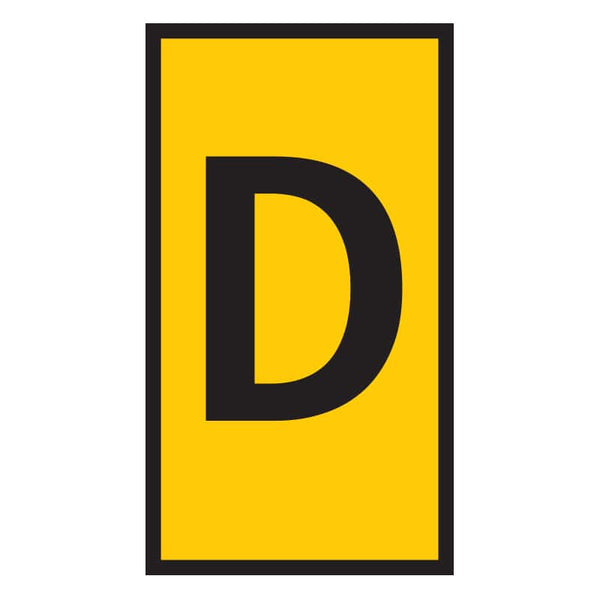Yellow Cable Marker with Letter D | Electrical Wire Identifier | Conduit Tag | Black Letter on Yellow Background