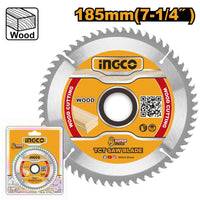 INGCO TCT Saw Blade 185mm (7-1/4 inch) 60T for Wood Cutting - High-Quality Power Tool Accessory