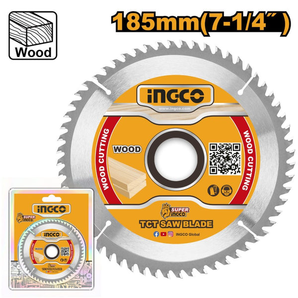 INGCO TCT Saw Blade 185mm (7-1/4 inch) 60T for Wood Cutting - High-Quality Power Tool Accessory
