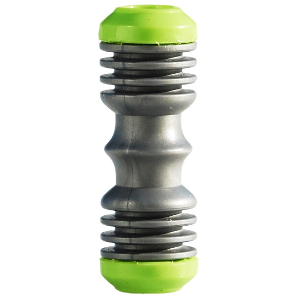 Wedgit Hose Straight Connector: Grey plastic hosepipe joiner with green ends for extending garden or irrigation hoses.