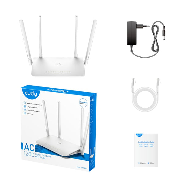Cudy AC1200 Gigabit Dual Band WiFi Router & Accessories (Power Adapter, Ethernet Cable, Manual) - Wireless Router WR1300