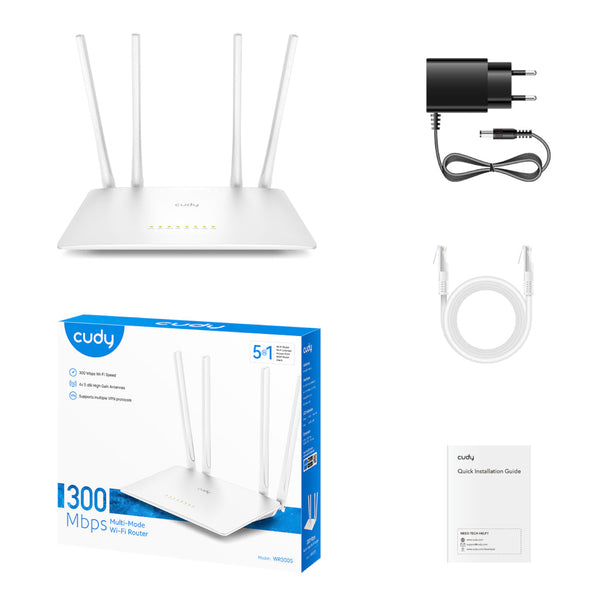Cudy WR300S 300Mbps 5-Port Wi-Fi 4 Router – White-WR300S