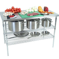 Stainless Steel Commercial Kitchen Prep Table 1300x690x870mm, Two-Tier Restaurant Work Table, Metal Storage Shelves