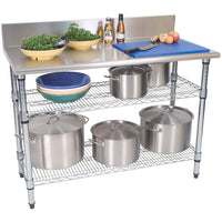 2-Tier Stainless Steel Work Table with Shelves and Splashback for Kitchen & Commercial Use