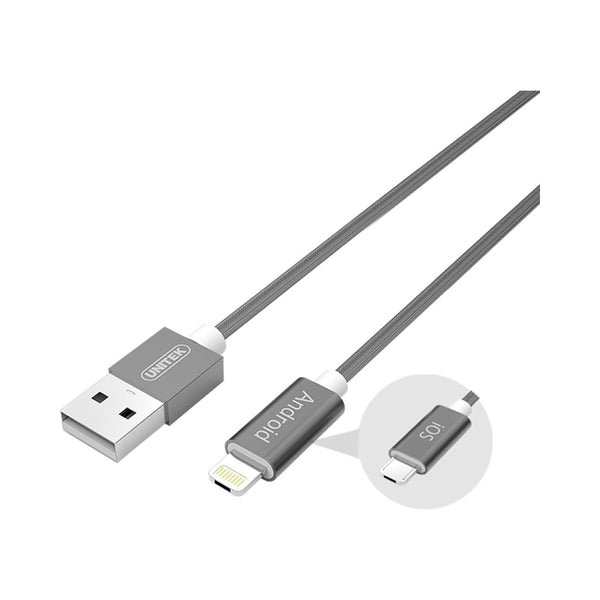 UNITEK 1.5M,2-1 MICRO & LIGHTNING GREY (Y-C4023GY) - CAB-MICUSB-LIGHT-UGY