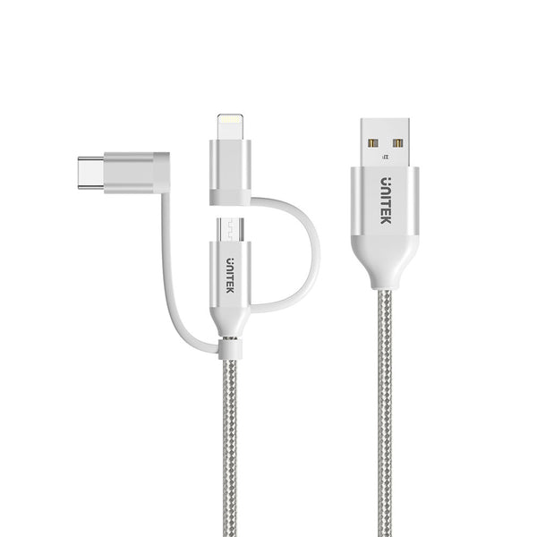 UNITEK 1M 3 IN 1 USB2.0 CABLE MFI (Y-C4036ASL)* - CAB-USB-3IN1-U