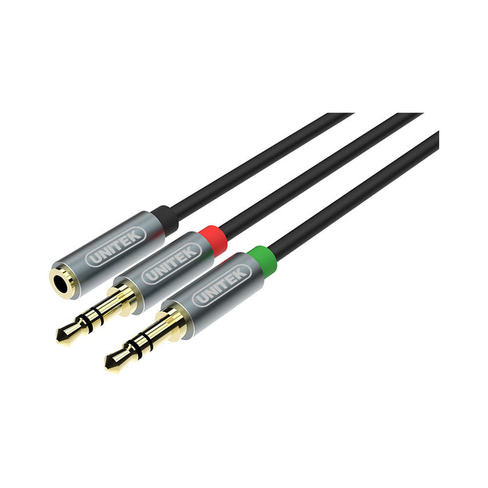 UNITEK 0.2M 3.5 F TO 2 X M AUDIO CBL Y-C957ABK - CAB-3.5MM-F-2XM-0.2M
