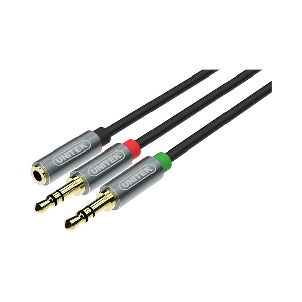 UNITEK 0.2M 3.5 F TO 2 X M AUDIO CBL Y-C957ABK - CAB-3.5MM-F-2XM-0.2M