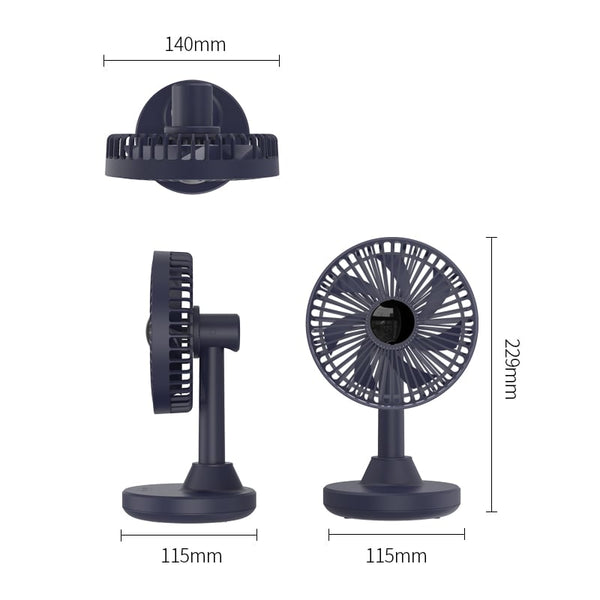 ORICO Oscillating Desk Fan Black - Dimensions: 140x115x229mm, Rechargeable Battery, 3 Speed Settings