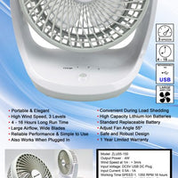 Zartek ZA-150 Rechargeable Portable Fan – White/Grey