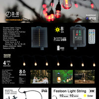 Zartek ZA-371 Solar Festoon Light String 10m 10 LED Bulbs 200 Lumen 8 Modes with Remote IP66