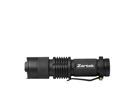 Zartek LED Flashlight, 6W, 500 lm, Heavy-duty Aluminium, uses 3 x AAA batteries (incl)