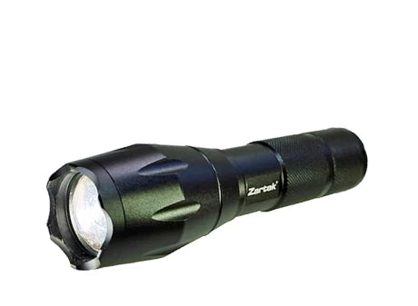 Zartek Bright Flashlight, LED, 
600 Lm, 6W, Aluminium, 
Zoom, USB Rechargeable, 18650 battery 1800mAH, mains plug in charger, tactical back switch