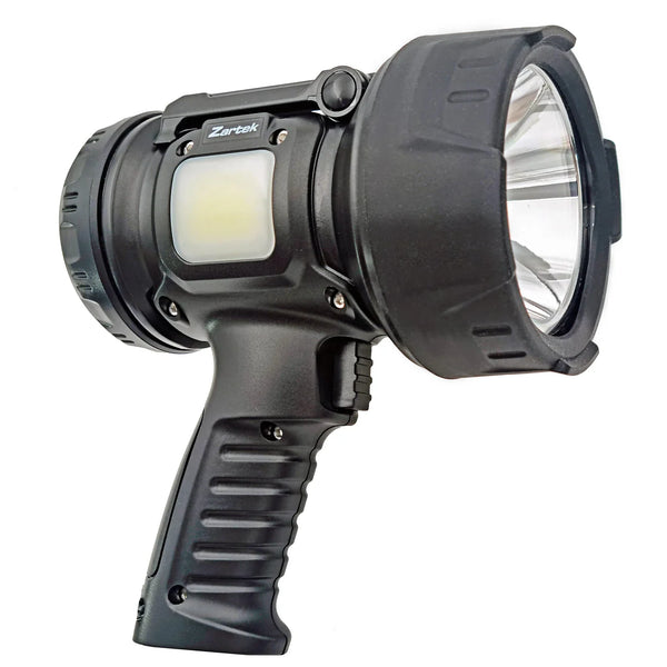 Zartek Bright Spotlight, XHP70 LED, 2000 Lumen, 30W, Side COB light 5W, 400 Lm, USB - C Rechargeable, Battery Li-ion 2200mAH, Powerbank, Heavy Duty, IP67, detach. RED Lense, Rubber Head