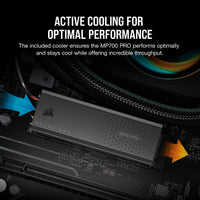Corsair MP700 PRO 2TB M.2 NVMe PCIe Gen. 5 x4 SSD with Cooler; Read Up To 12 400MB/s; Write up to 11 800MB/s Corsair