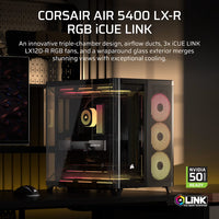 AIR 5400 LX-R RGB iCUE LINK Triple Chamber Mid-Tower PC Case ;3x Fans included;2x 2.5'' ; 1x 3.5'';  Black
