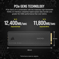Corsair MP700 PRO 2TB M.2 NVMe PCIe Gen. 5 x4 SSD with Cooler; Read Up To 12 400MB/s; Write up to 11 800MB/s Corsair