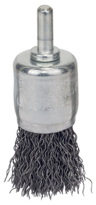 Bosch Wire Brush for Drills: Crimped Steel, 6x25mm Shank. Rust Removal, Metal Cleaning, Surface Prep.