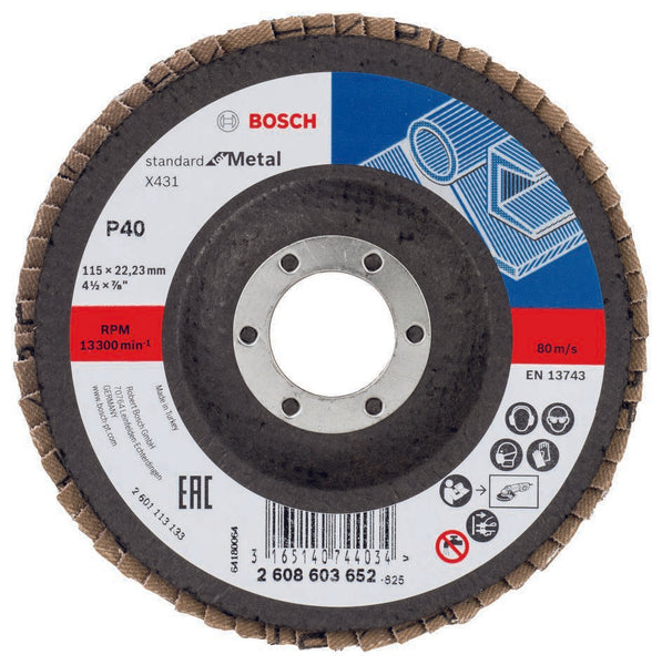 Bosch Flap discs - Flap disc Standard for Metal 115 mm, 22.23 mm, 40, angled -  2608603652