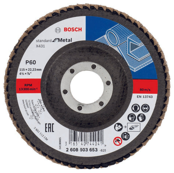 Bosch Flap discs - Flap disc Standard for Metal 115 mm, 22.23 mm, 60, angled -  2608603653