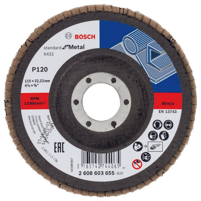 Bosch Standard Metal Grinding Disc X431 P120, 4.5 Inch Flap Disc, Abrasive Disc for Metal Grinding, P120 Grit