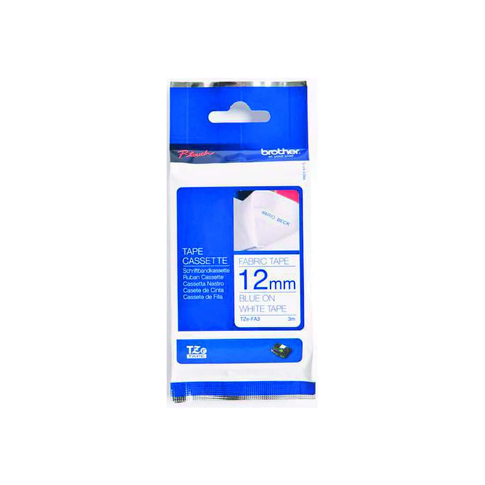 HellermannTyton : Brother TZ Fabric Label Tape 12mm x 3.0M Blue on White - (TZEFA3)
