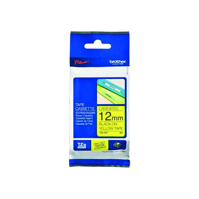 HellermannTyton : Brother TZ Flexible Label Tape 12mm x 8.0M  on Yellow - (TZFX12BKYL)