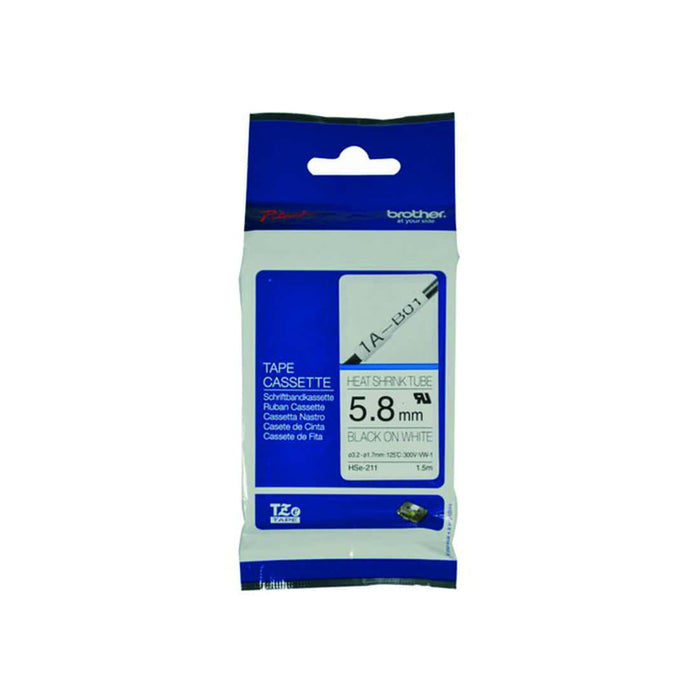 HellermannTyton : Brother TZ Heatshrink Label 6mm x 1.5M  on White - (TZHS6BKWT)