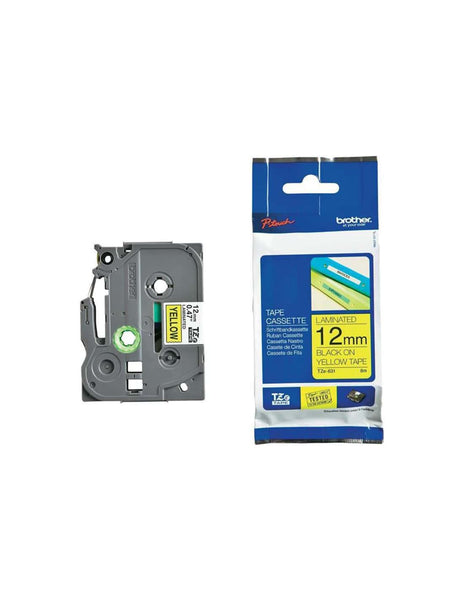 HellermannTyton : Brother TZ Label Tape 12mm x 8.0M  on Yellow - (TZ631)