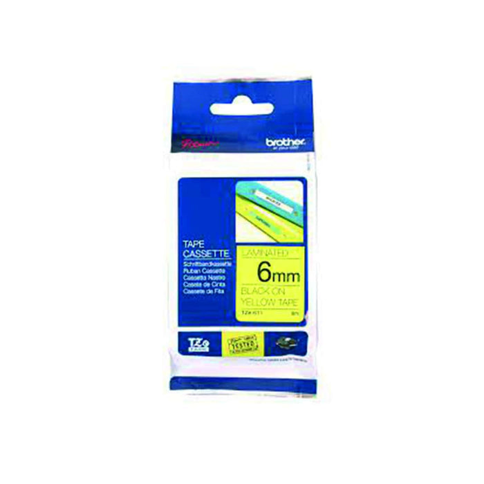HellermannTyton : Brother TZ Label Tape 6mm x 8.0M  on Yellow - (TZ6BKYL)