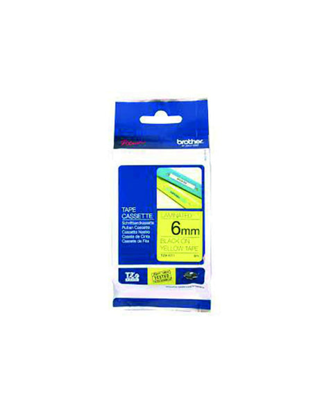 HellermannTyton : Brother TZ Label Tape 6mm x 8.0M  on Yellow - (TZ6BKYL)