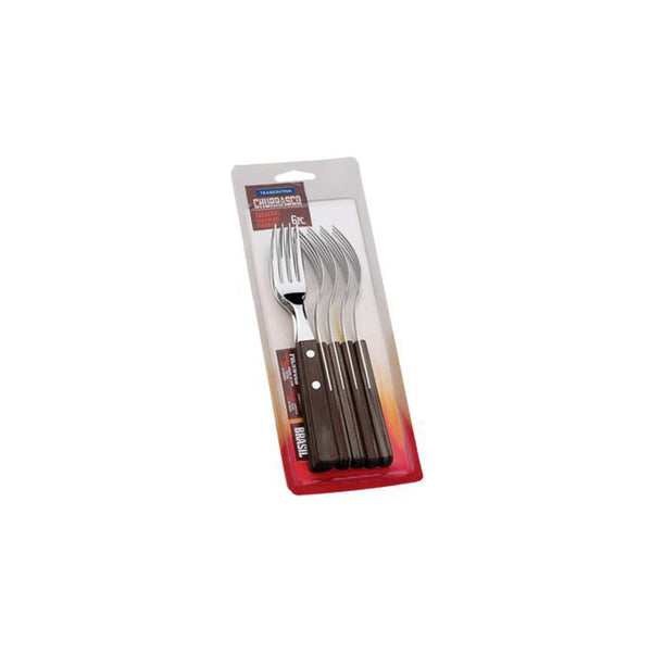 Tramontina Churrasco Forks - 6pc BBQ Grill Table Dining Forks Stainless Steel with Wood Handles. Best Cutlery Set!
