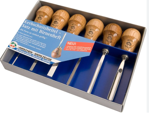 Two Cherries Carving chisel set, 6 pcs. with pear shaped handle - in display box - 5696000