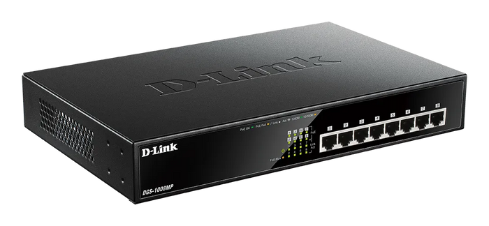 D-Link 8-Ports 10/100/1000Mbps Unmanaged Gigabit POE Switch (Metal Case; 8 x POE ports)