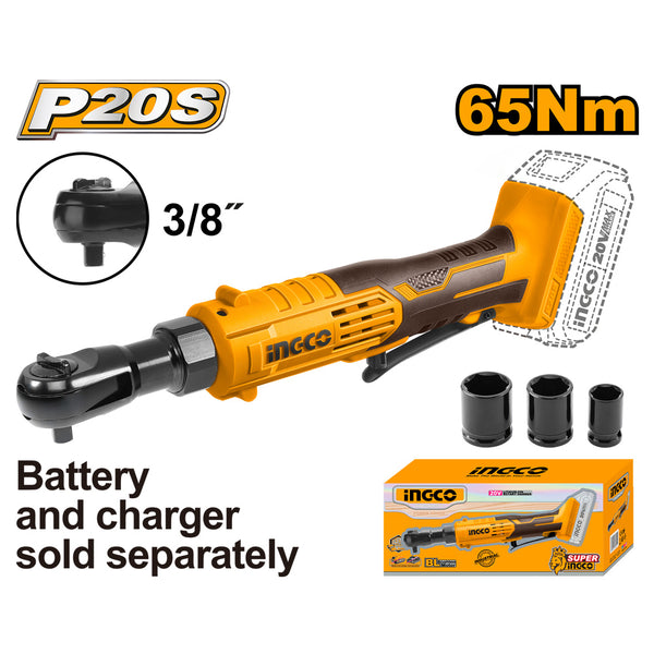 INGCO 20V Cordless Ratchet Driver 3/8" Tool Only - Power Tool for Tight Spaces