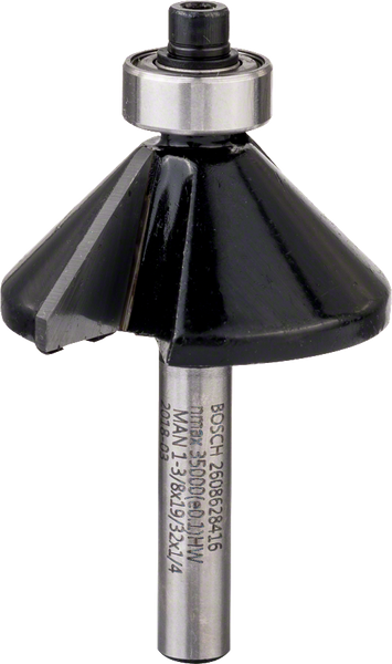 Bosch: Router bits  - Chamfer/laminate trim bit 1/4", D1 34,9 mm, B 13 mm, L 14,6 mm, G 56 mm, 45? -  SKU: 2608628416