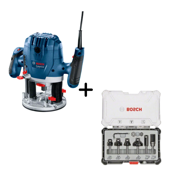 Bosch Router GOF 130 Professional + Router bits – Trim & Edging 1/4″ set