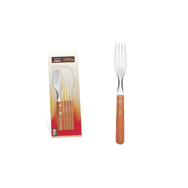 Tramontina Churrasco 6-Piece Stainless Steel Table Forks with Wooden Handles - BBQ, Dining