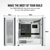 7000D Airflow White Tempered Glass Mid-Tower; 6x 3.5'' |  4x 2.5'' Drive Bays ; 480mm Radiator Compatible; 3x140mm fan incl